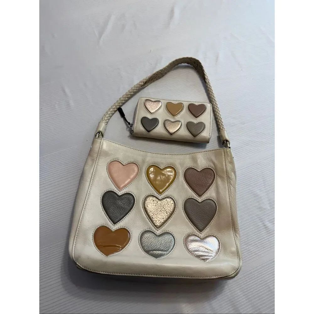 Brighton Holly Hearts Leather handbag Shoulder Bag Purse & Wallet Set